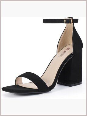3.6in Chunky Block Heels Heeled Sandals Square Toe Ankle Strap